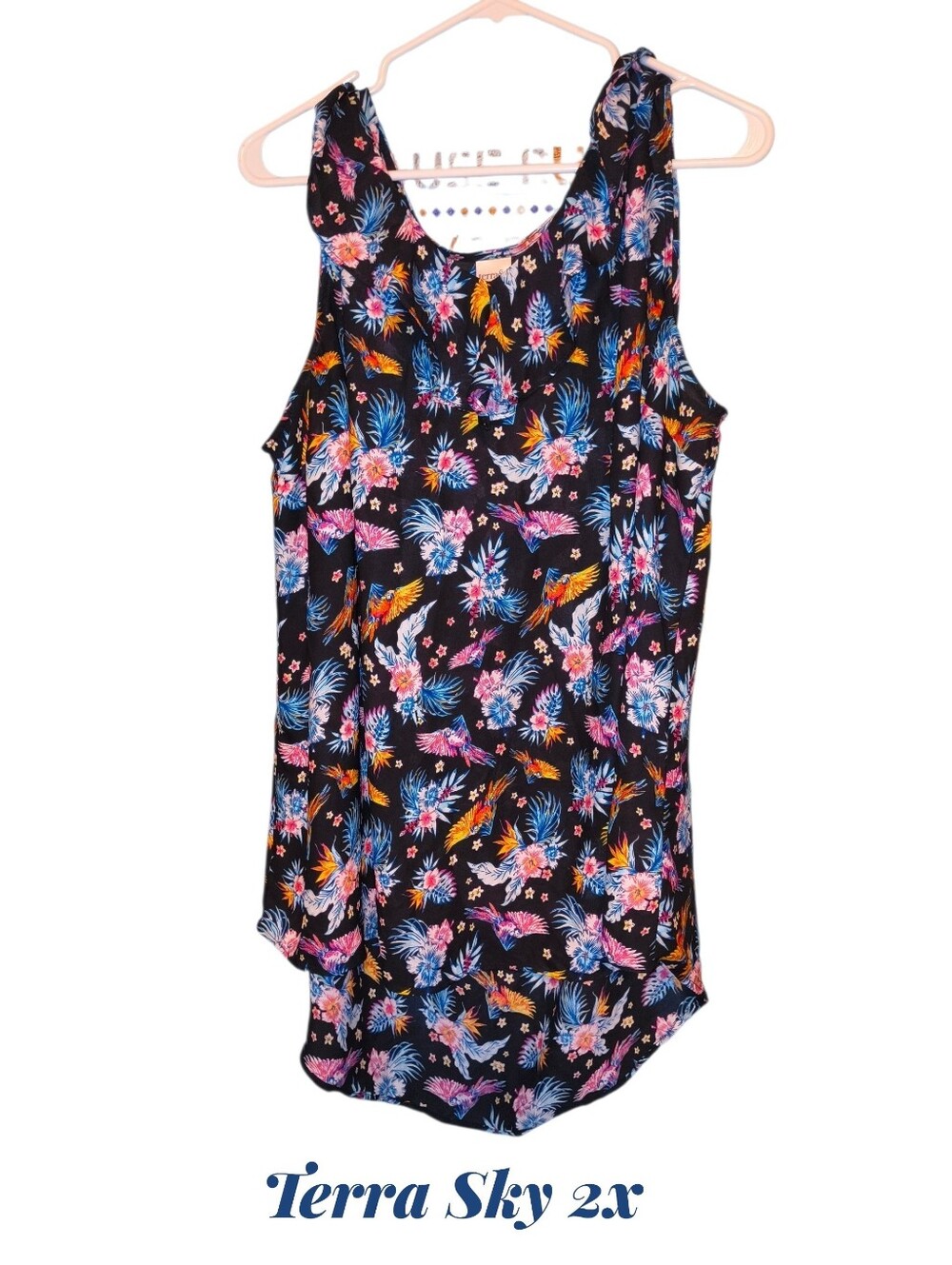Terra & Sky Black Floral Tank with Pink, Blue & Orange Accents